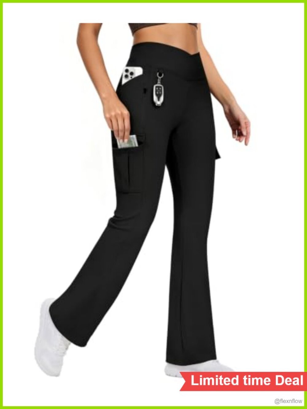 High Waisted Cargo Yoga Flare Leggings with Pockets 80% Polyester 20% Spandex